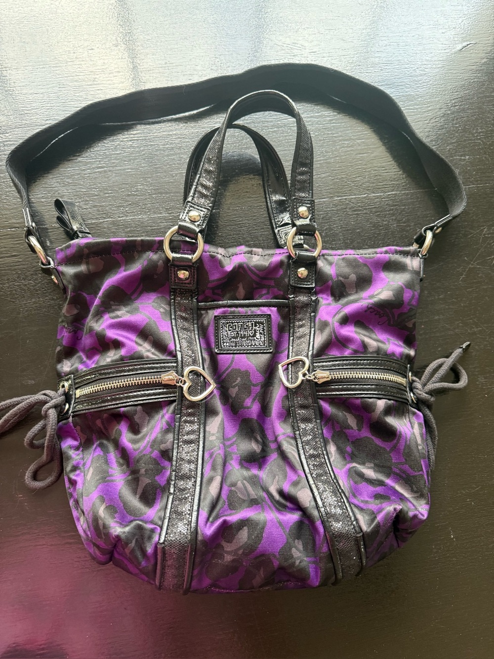 Coach Poppy Purple Leopard Print Satchel Tote Shoulder Bag F20001 2012